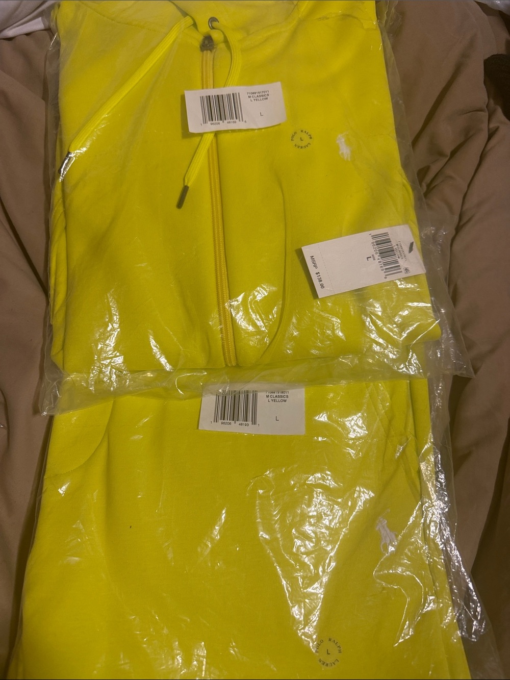 Bright Yellow Polo Ralph Lauren Full-Zip Hoodie and Pants